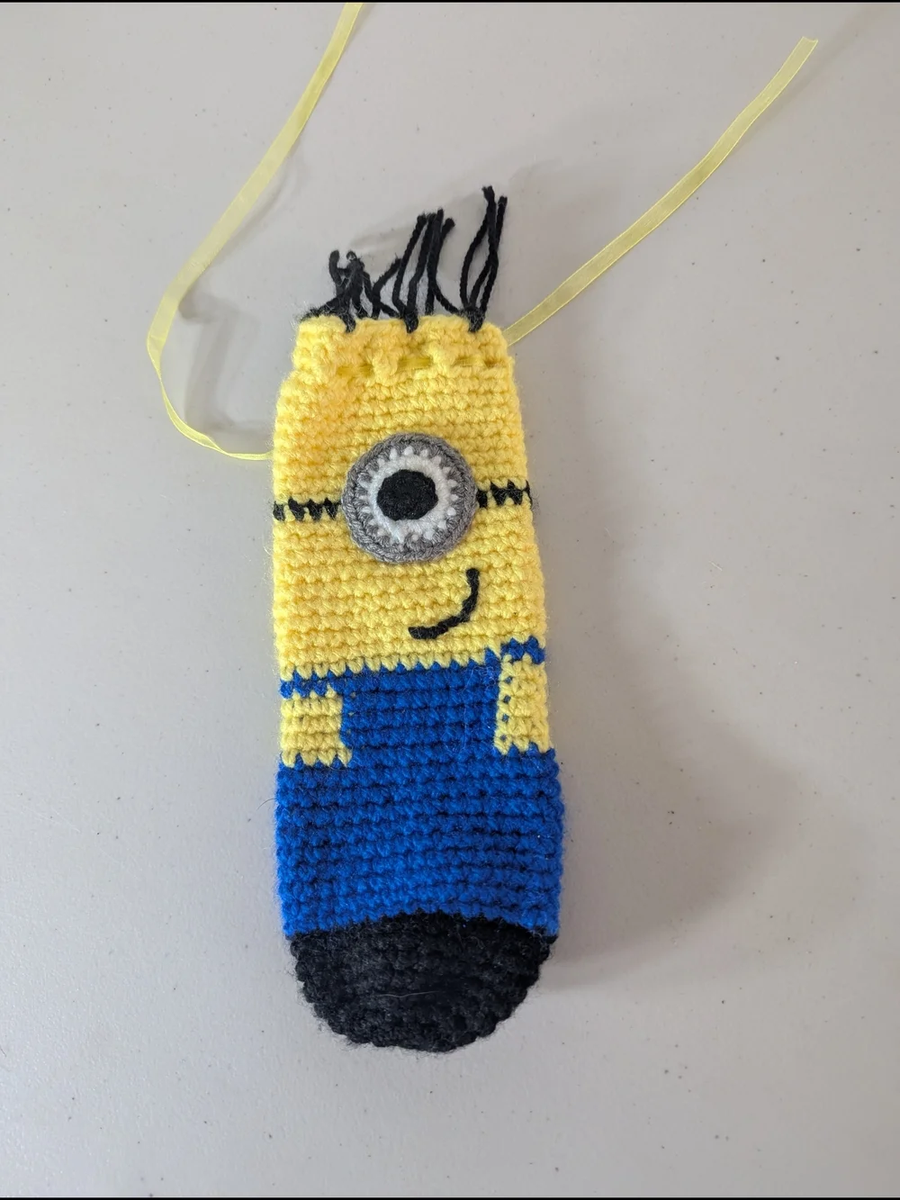 Handmade Crochet Minion Drawstring Pouch Gift Card Holder Candy Bag Kids Party